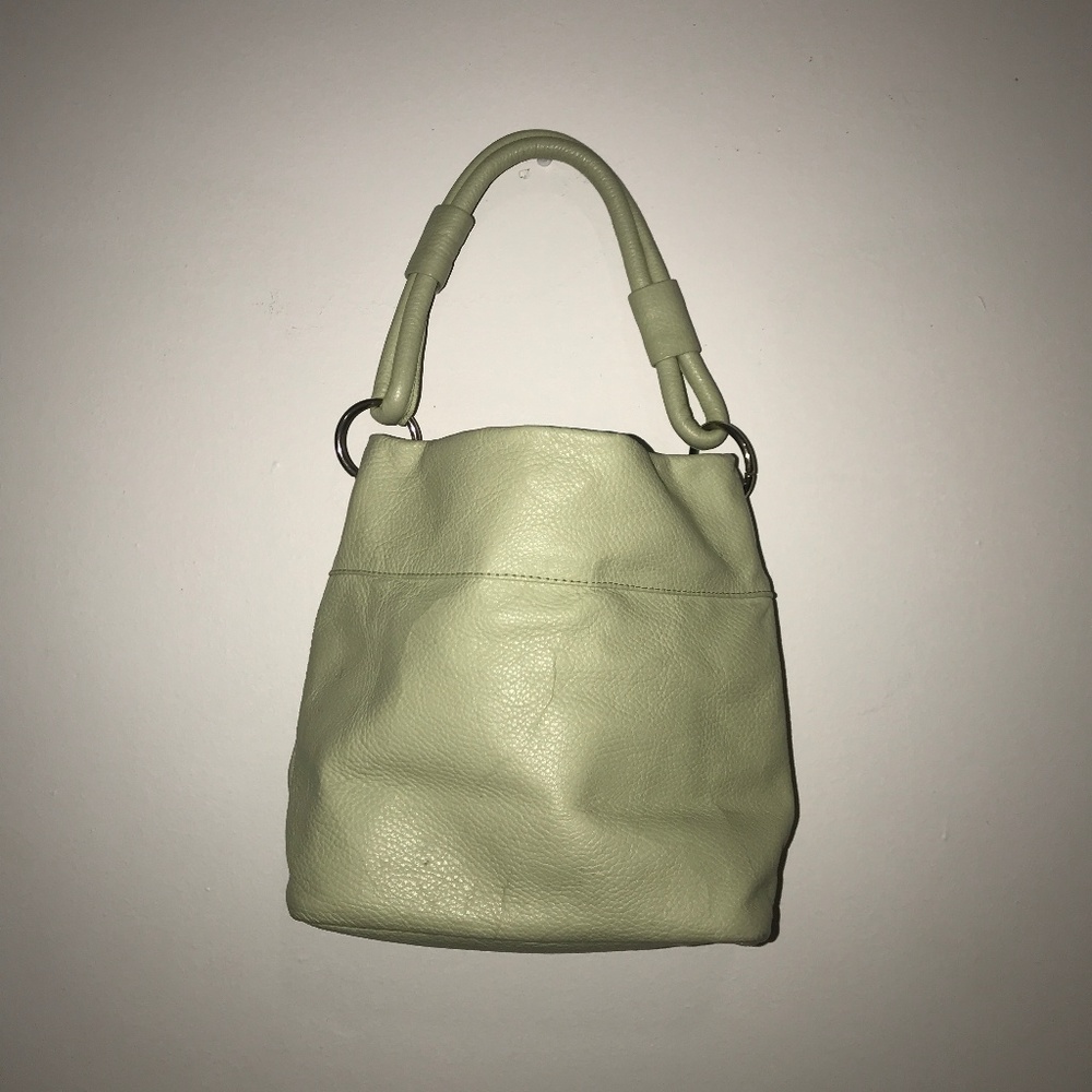 Adorable green leather bucket bag.